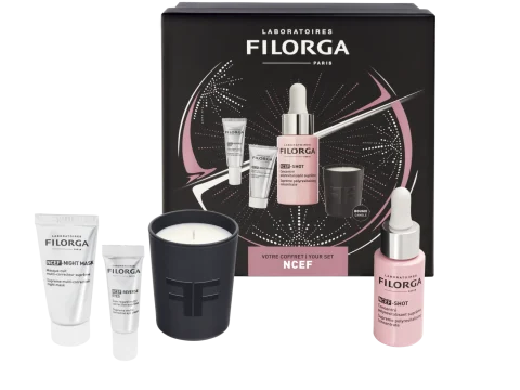 FILORGA XMAS BOX NCEF 2023 1 NCEF SHOT 15 ML + 1 NCEF NIGHT MASK 15 ML + 1 NCEF REVERSE EYES 4 ML + 1 MINI CANDLE