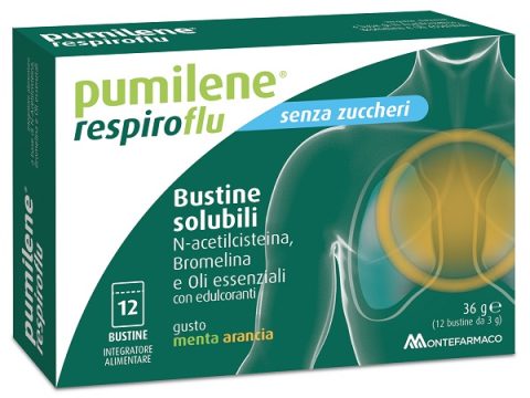 PUMILENE RESPIROFLU SENZA ZUCCHERO 12 BUSTINE GUSTO MENTA ARANCIA 36 G