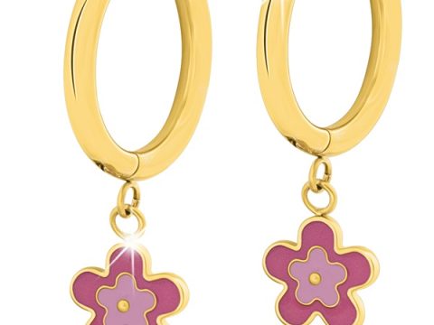 MJ POST 487 ORECCHINO DEFINITIVO MEDICAL JEWELS CERCHIO CON FIORELLINO PENDENTE ROSA